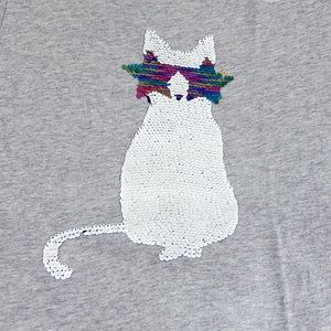 GapKids short sleeve t-shirt, flippable sequined cat, Grey, Size XXL (14/16)